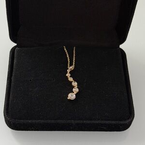 18K Gold Over Stainless Steel Drop Pendant Necklace Mirror-Cut Reflective Stones